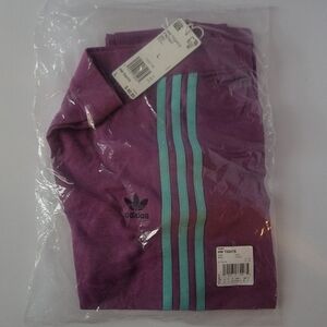 Adidas Violet Leggings with Aqua & Yellow Stripes